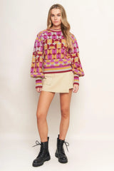 CHEER YOU ON JACQUARD SWEATER TOP - Flying Tomato - Flyclothing LLC
