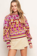 CHEER YOU ON JACQUARD SWEATER TOP - Flying Tomato - Flyclothing LLC