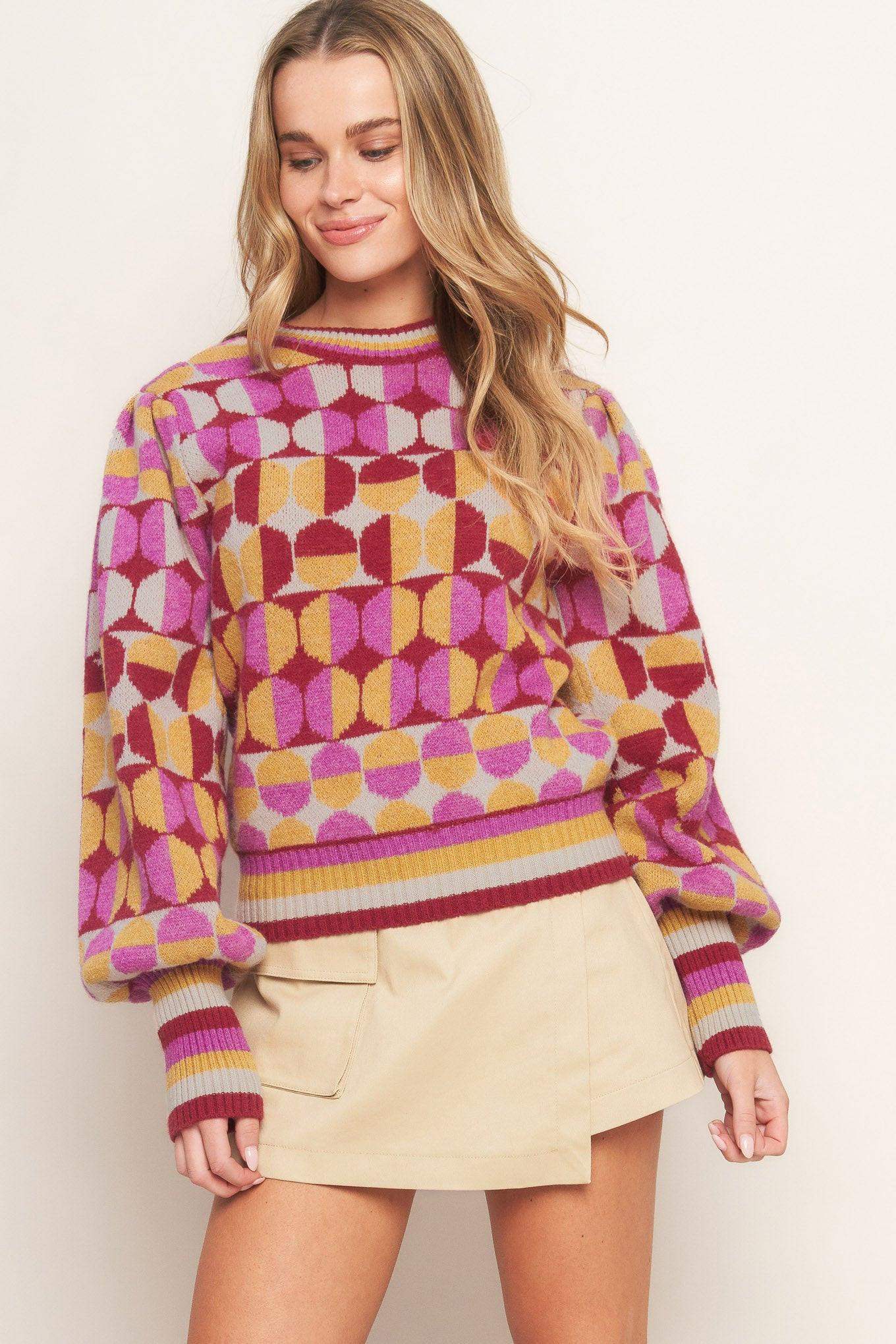 CHEER YOU ON JACQUARD SWEATER TOP - Flying Tomato - Flyclothing LLC