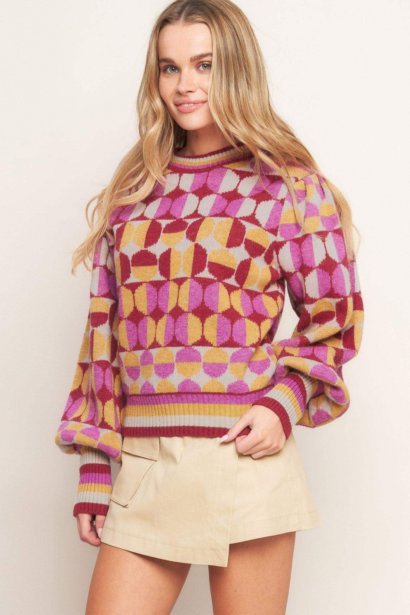 CHEER YOU ON JACQUARD SWEATER TOP - Flying Tomato - Flyclothing LLC
