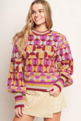 CHEER YOU ON JACQUARD SWEATER TOP - Flying Tomato - Flyclothing LLC