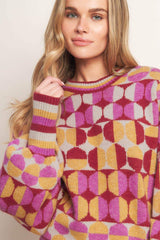 CHEER YOU ON JACQUARD SWEATER TOP - Flying Tomato - Flyclothing LLC