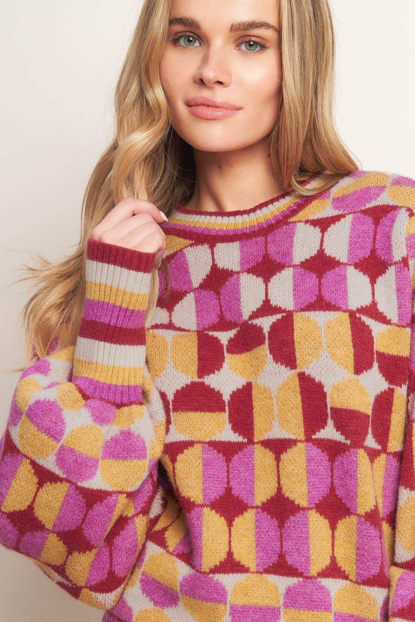 CHEER YOU ON JACQUARD SWEATER TOP - Flying Tomato - Flyclothing LLC