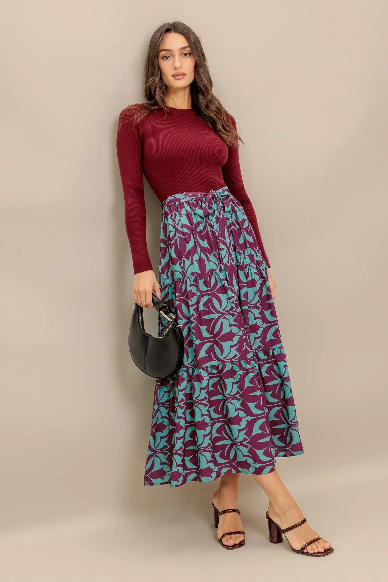 SANGRIA BLOOM WOVEN MIDI DRESS - Flying Tomato - Flyclothing LLC