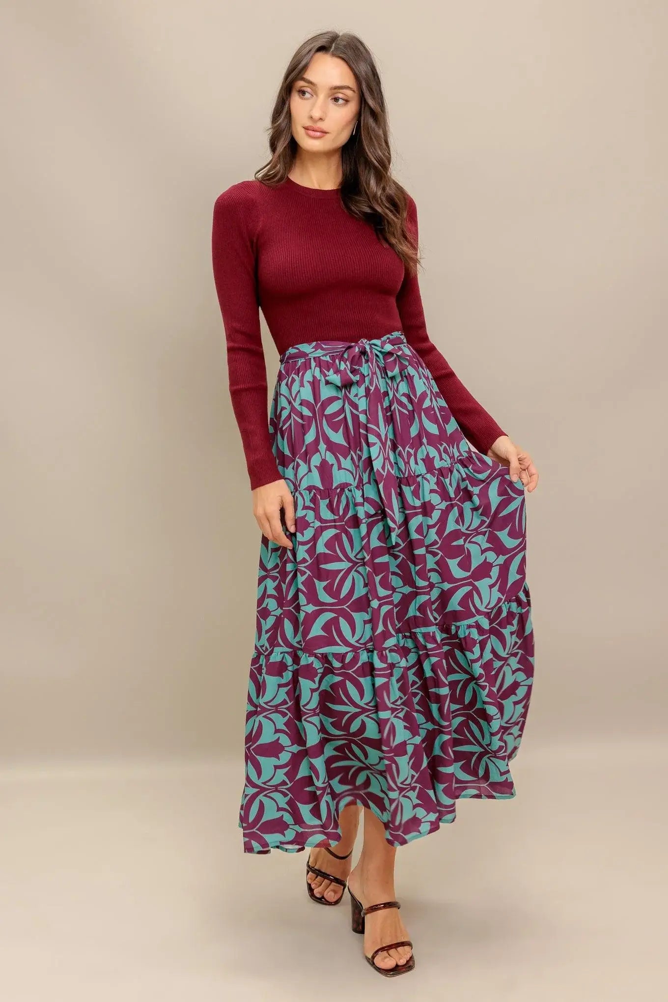SANGRIA BLOOM WOVEN MIDI DRESS - Flying Tomato - Flyclothing LLC