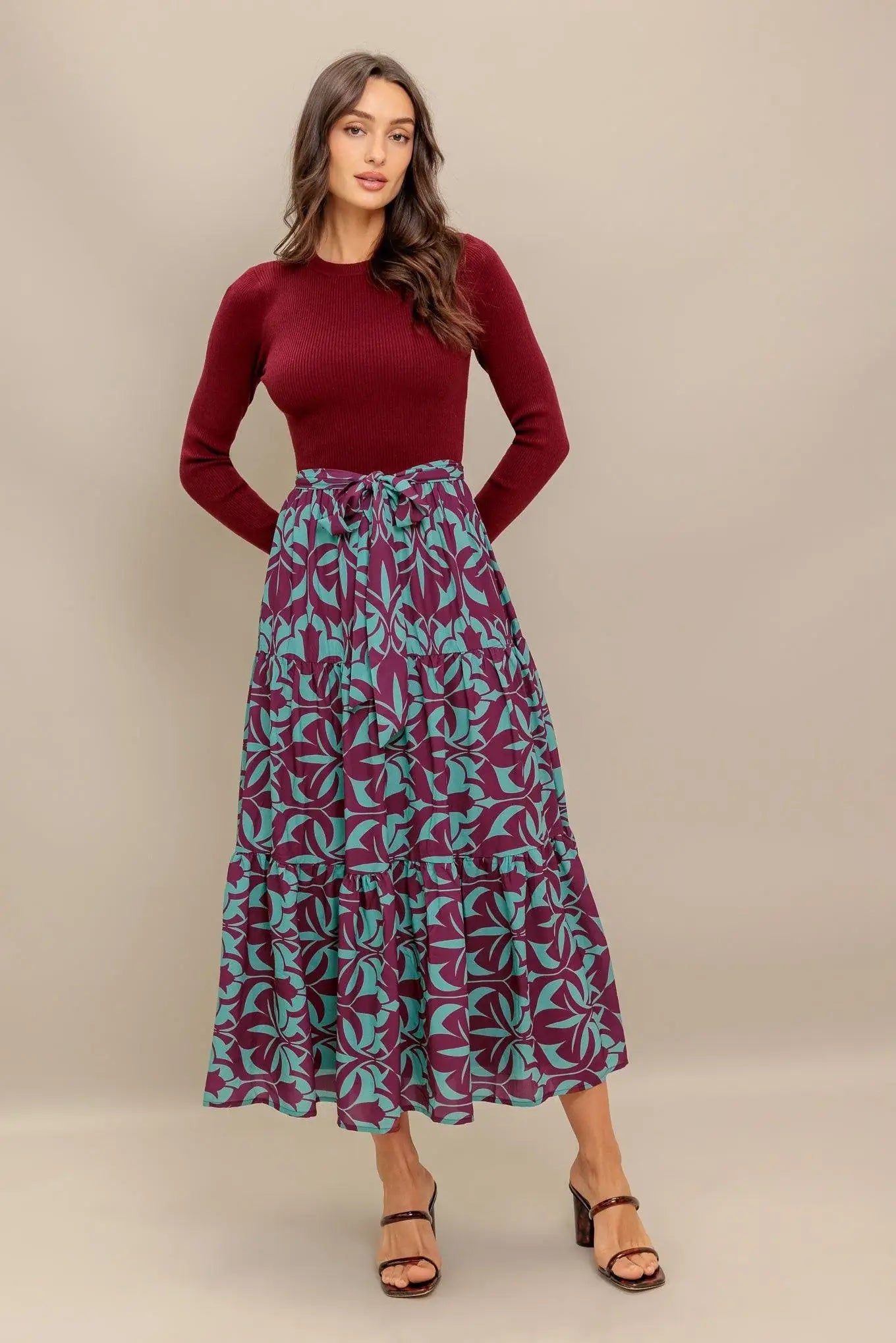 SANGRIA BLOOM WOVEN MIDI DRESS - Flying Tomato - Flyclothing LLC
