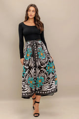 SUNBURST GARDEN BLACK MIDI DRESS - Flying Tomato - Flyclothing LLC