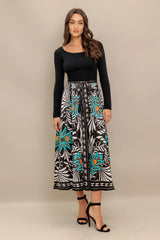 SUNBURST GARDEN BLACK MIDI DRESS - Flying Tomato - Flyclothing LLC