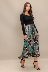 SUNBURST GARDEN BLACK MIDI DRESS - Flying Tomato - Flyclothing LLC