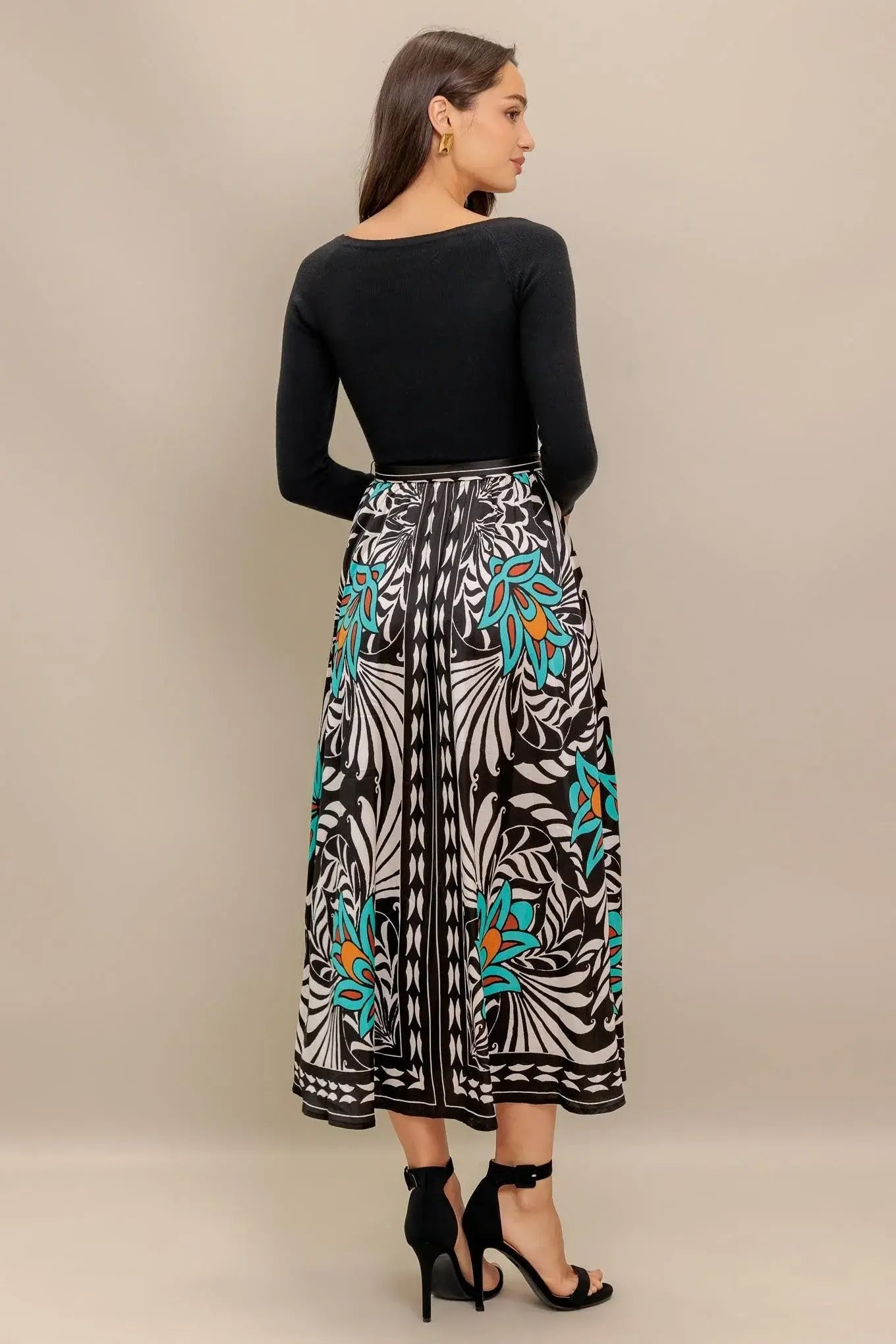 SUNBURST GARDEN BLACK MIDI DRESS - Flying Tomato - Flyclothing LLC