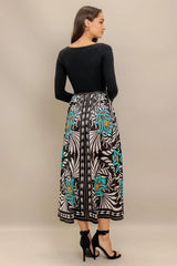 SUNBURST GARDEN BLACK MIDI DRESS - Flying Tomato - Flyclothing LLC
