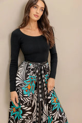 SUNBURST GARDEN BLACK MIDI DRESS - Flying Tomato - Flyclothing LLC