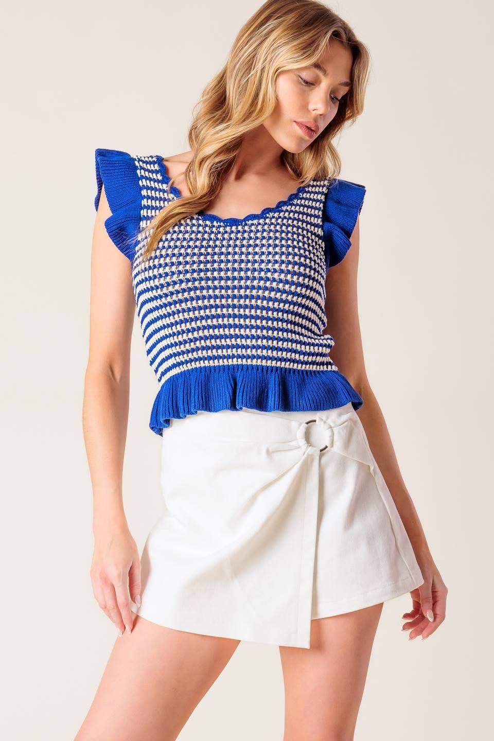OUT WEST BLUE SWEATER KNIT TOP - Flying Tomato - Flyclothing LLC