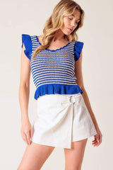 OUT WEST BLUE SWEATER KNIT TOP - Flying Tomato - Flyclothing LLC