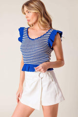 OUT WEST BLUE SWEATER KNIT TOP - Flying Tomato - Flyclothing LLC