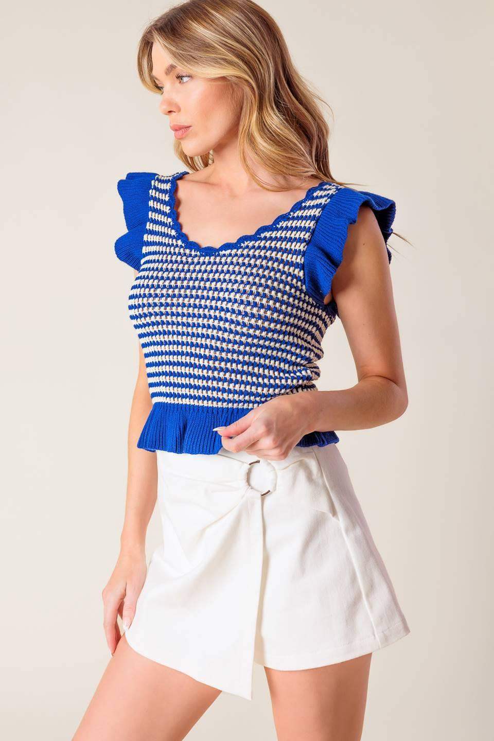 OUT WEST BLUE SWEATER KNIT TOP - Flying Tomato - Flyclothing LLC