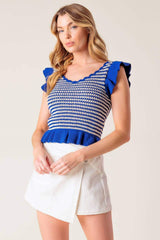 OUT WEST BLUE SWEATER KNIT TOP - Flying Tomato - Flyclothing LLC