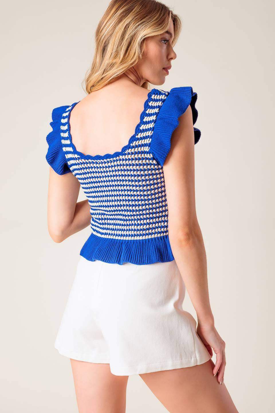 OUT WEST BLUE SWEATER KNIT TOP - Flying Tomato - Flyclothing LLC