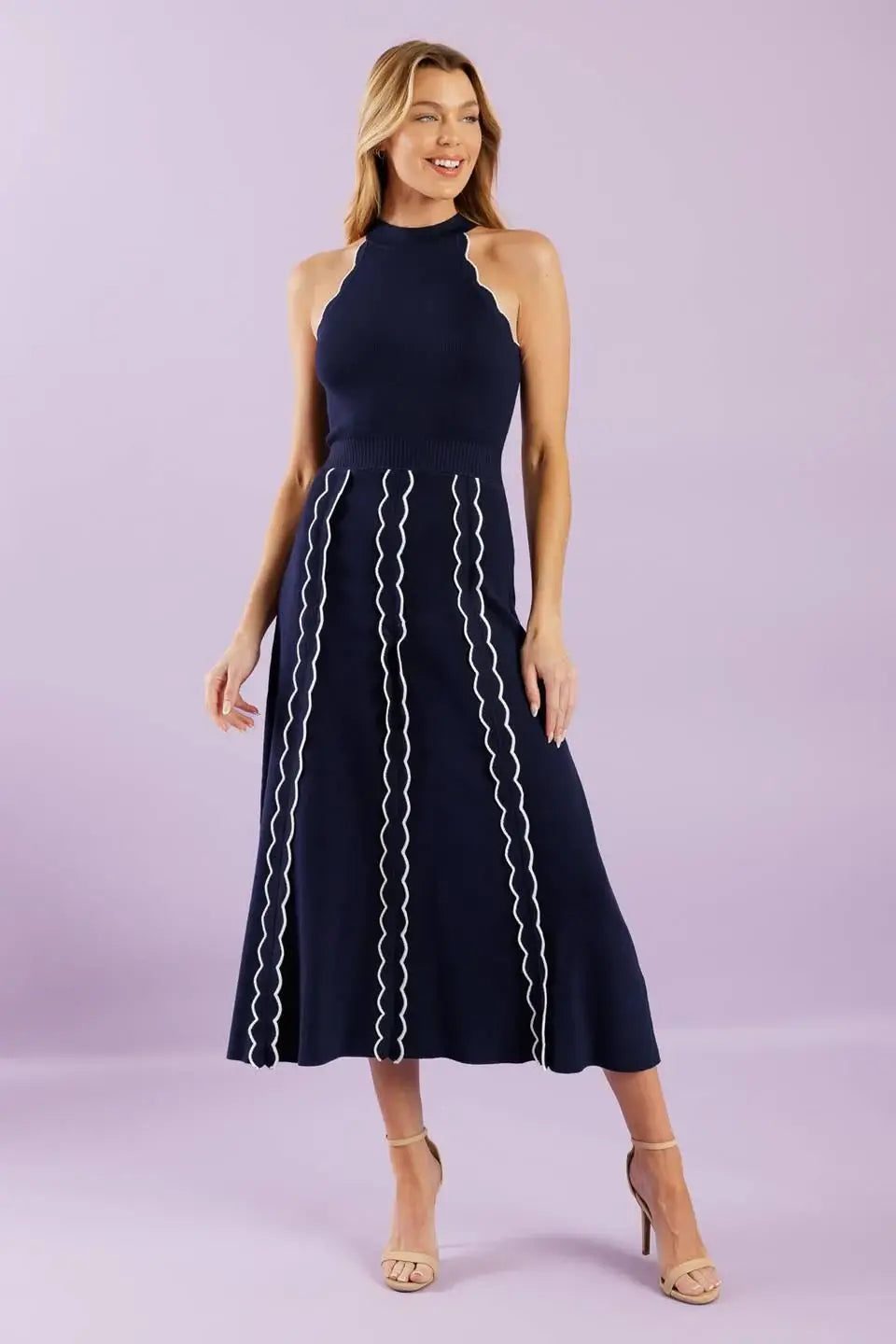 TIME FOR CHEER NAVY SWEATER MIDI DRESS - Flying Tomato - Flyclothing LLC