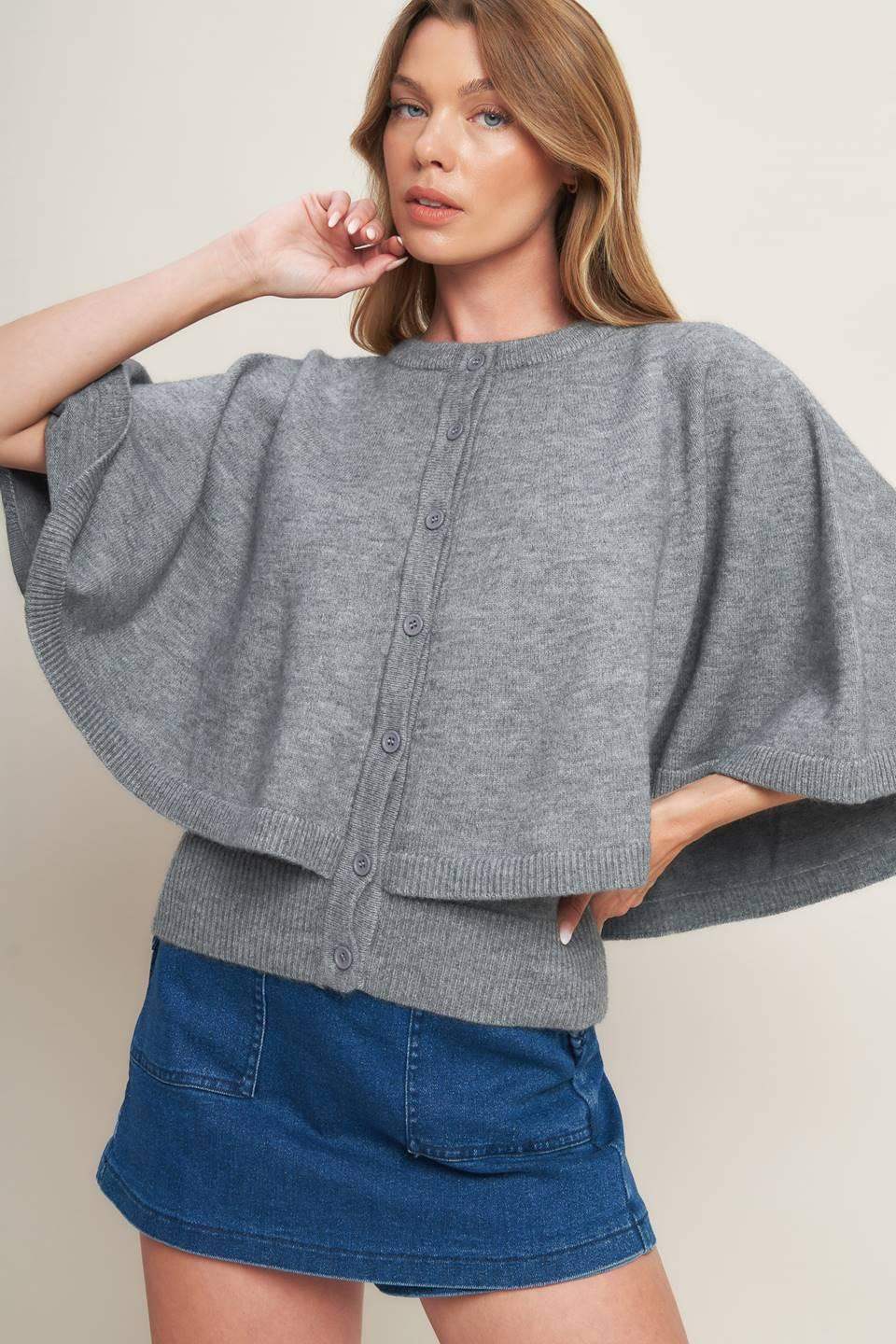 MISTY SHAWL CAPELET SWEATER - Flying Tomato - Flyclothing LLC