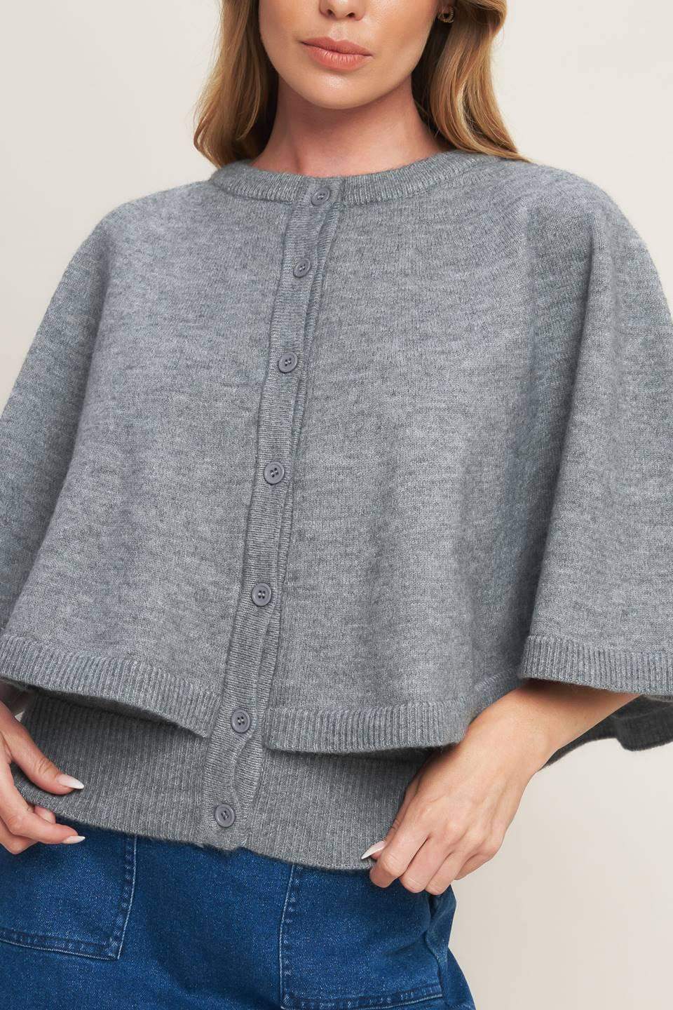 MISTY SHAWL CAPELET SWEATER - Flying Tomato - Flyclothing LLC