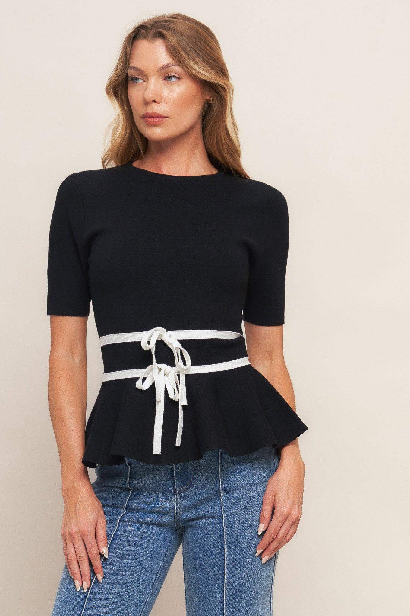 SUNLIT GROVE BLACK SWEATER KNIT TOP - Flying Tomato - Flyclothing LLC