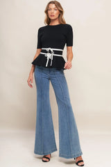 SUNLIT GROVE BLACK SWEATER KNIT TOP - Flying Tomato - Flyclothing LLC