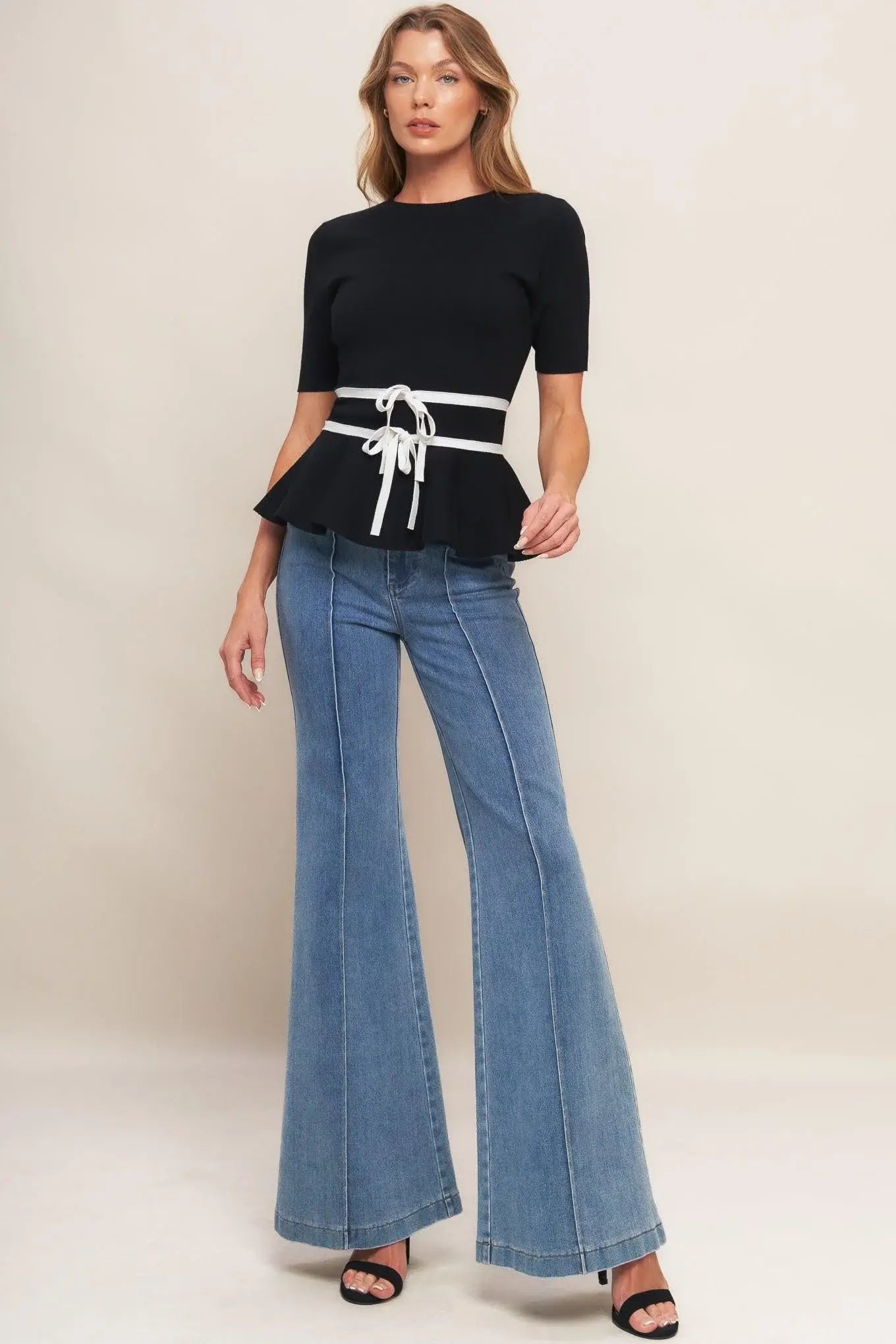 SUNLIT GROVE BLACK SWEATER KNIT TOP - Flying Tomato - Flyclothing LLC