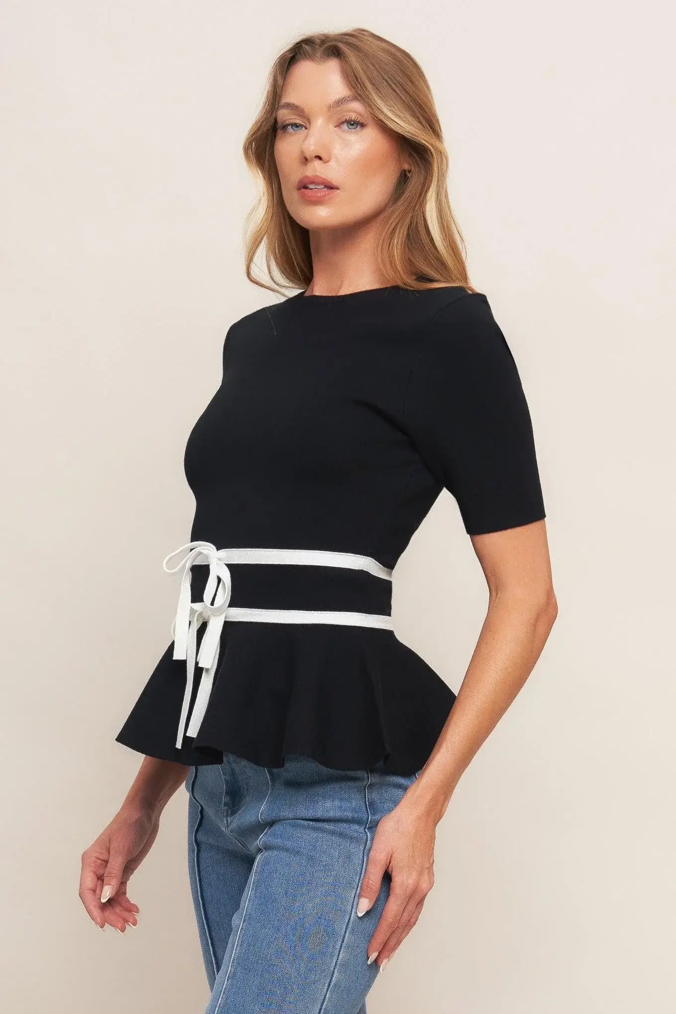 SUNLIT GROVE BLACK SWEATER KNIT TOP - Flying Tomato - Flyclothing LLC