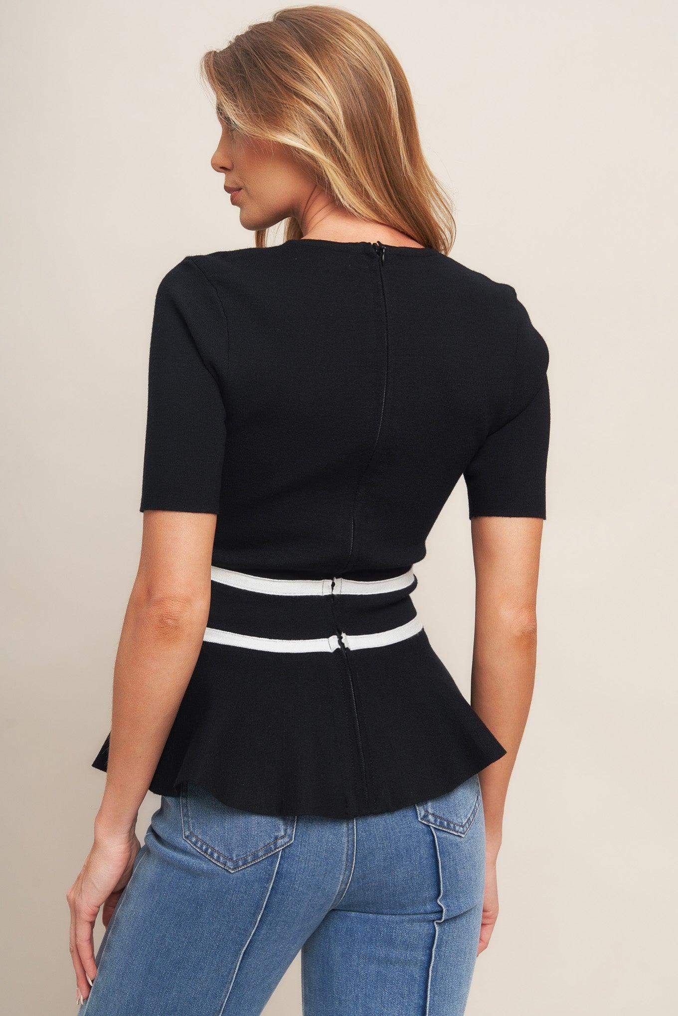 SUNLIT GROVE BLACK SWEATER KNIT TOP - Flying Tomato - Flyclothing LLC