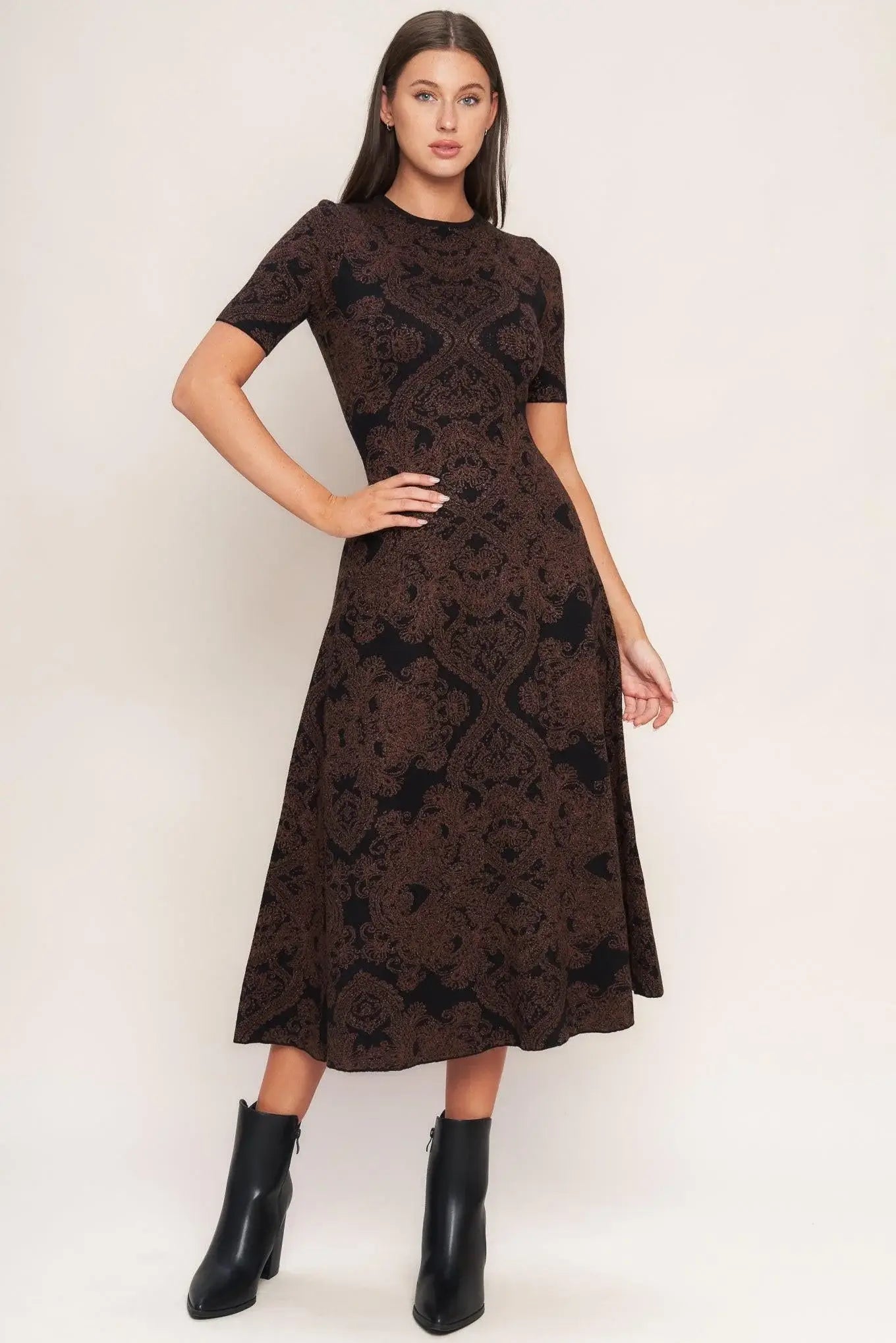 GOTHIC MUSE JACQUARD SWEATER MIDI DRESS - Flying Tomato - Flyclothing LLC