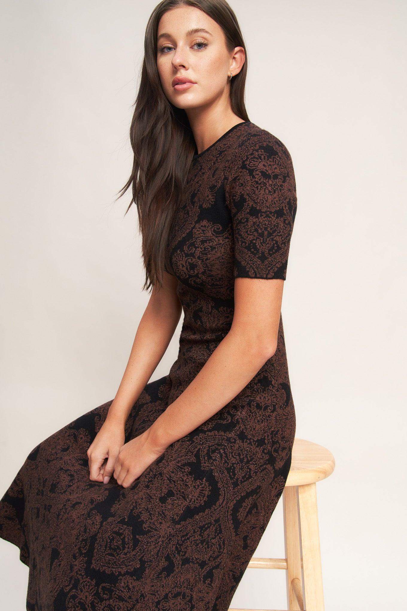 GOTHIC MUSE JACQUARD SWEATER MIDI DRESS - Flying Tomato - Flyclothing LLC