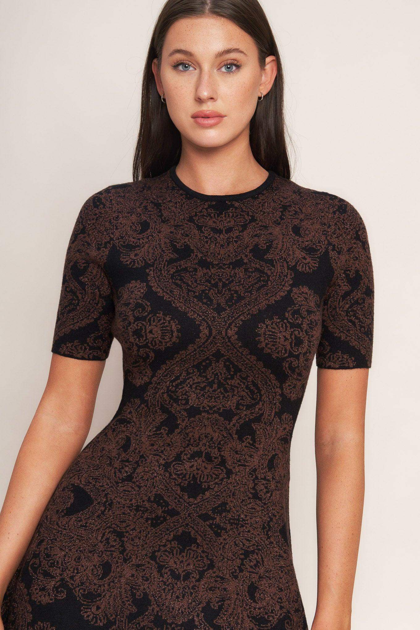 GOTHIC MUSE JACQUARD SWEATER MIDI DRESS - Flying Tomato - Flyclothing LLC