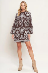 TERRA TAPESTRY SWEATER KNIT MINI DRESS - Flying Tomato - Flyclothing LLC
