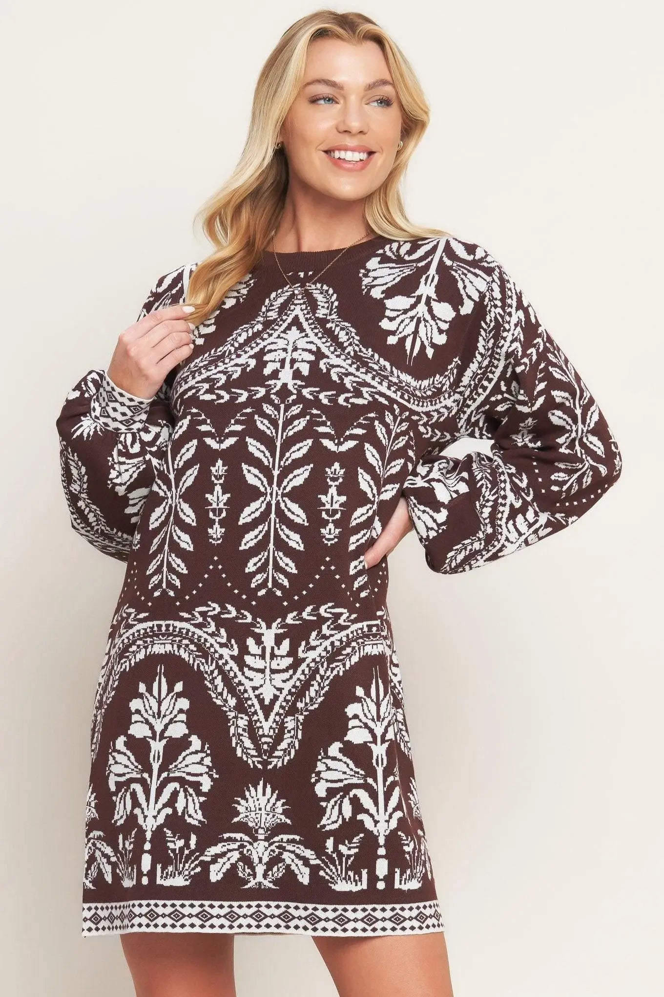 TERRA TAPESTRY SWEATER KNIT MINI DRESS - Flying Tomato - Flyclothing LLC