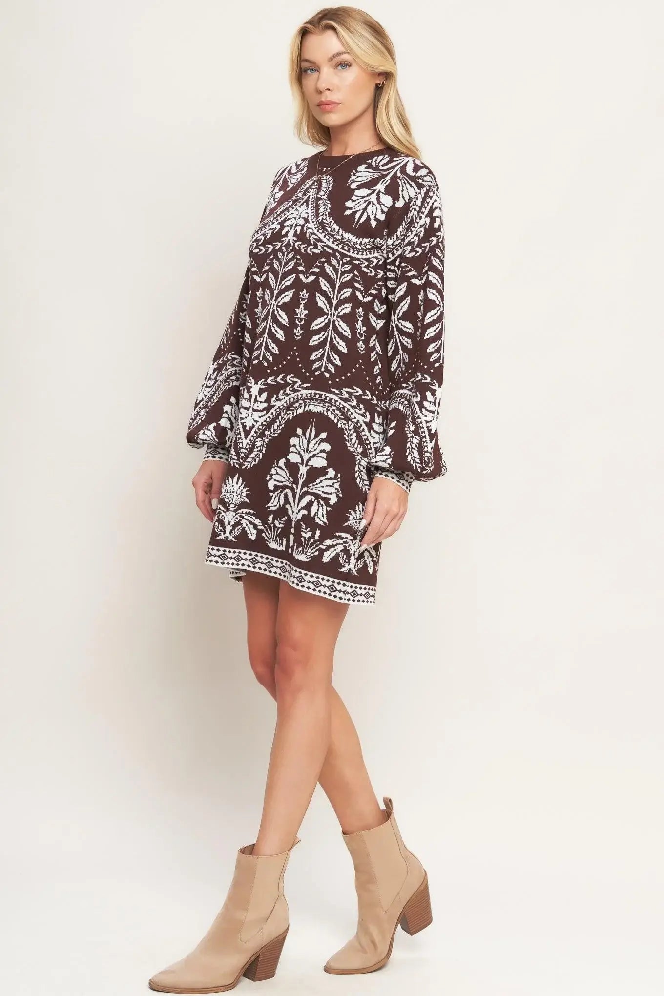 TERRA TAPESTRY SWEATER KNIT MINI DRESS - Flying Tomato - Flyclothing LLC