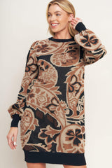BAROQUE HAVANA SWEATER KNIT MINI DRESS - Flying Tomato - Flyclothing LLC