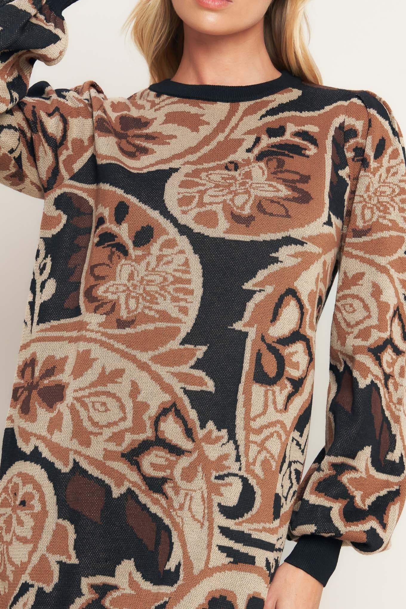 BAROQUE HAVANA SWEATER KNIT MINI DRESS - Flying Tomato - Flyclothing LLC
