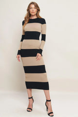 MODERN ATTITUDE STRIIP SWEATER MIDI DRESS - Flying Tomato - Flyclothing LLC
