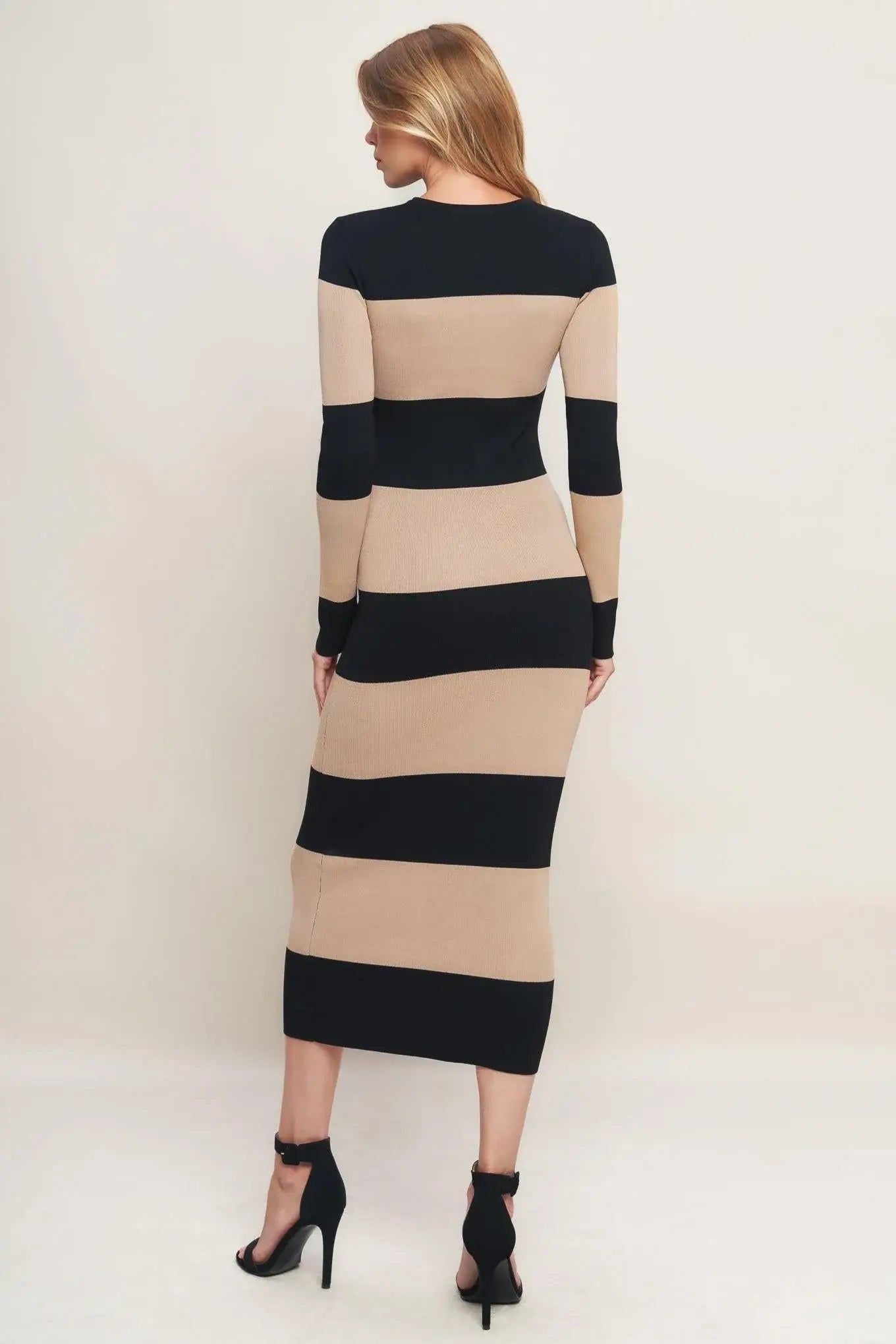 MODERN ATTITUDE STRIIP SWEATER MIDI DRESS - Flying Tomato - Flyclothing LLC