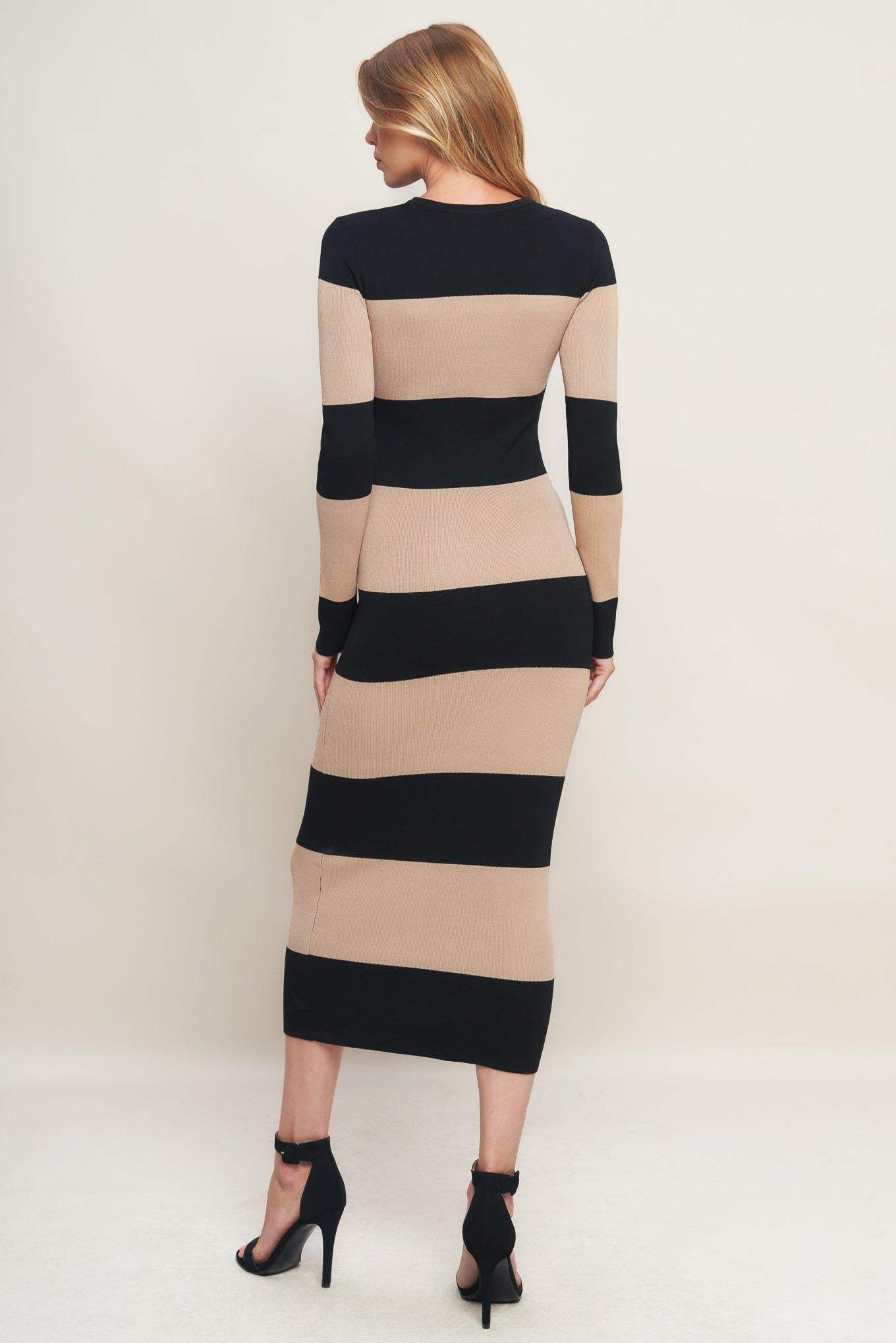 MODERN ATTITUDE STRIIP SWEATER MIDI DRESS - Flying Tomato - Flyclothing LLC