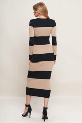 MODERN ATTITUDE STRIIP SWEATER MIDI DRESS - Flying Tomato - Flyclothing LLC