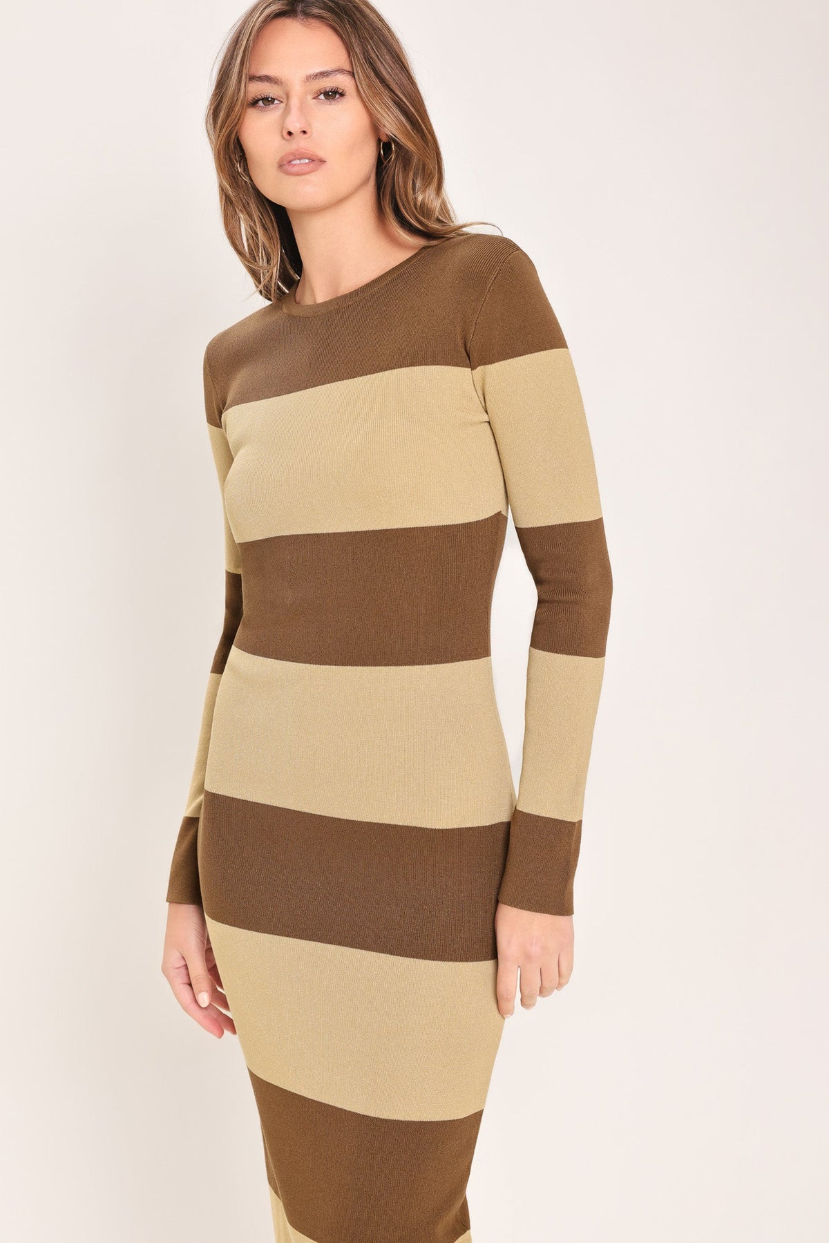 ESPRESSO & CREAM SWEATER KNIT MIDI DRESS - Flying Tomato - Flyclothing LLC