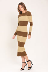 ESPRESSO & CREAM SWEATER KNIT MIDI DRESS - Flying Tomato - Flyclothing LLC