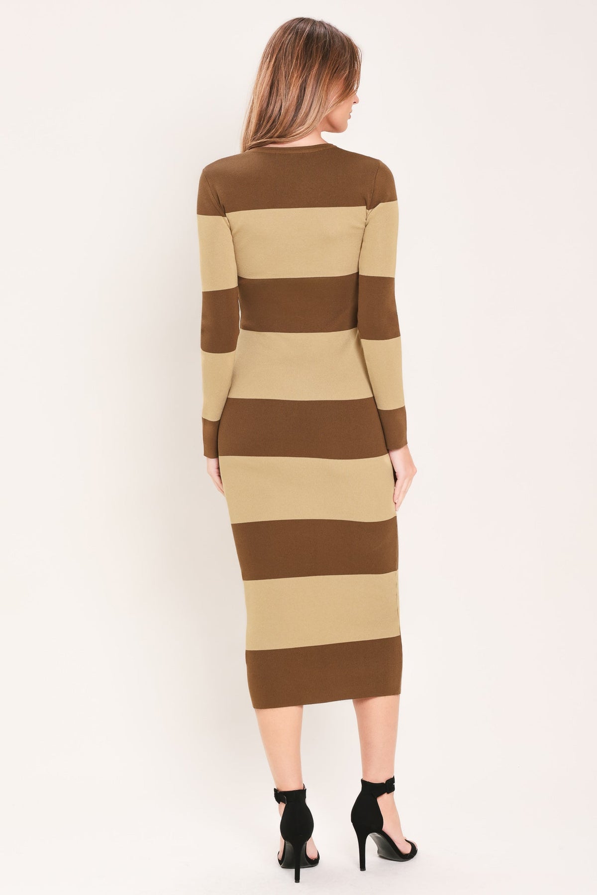 ESPRESSO & CREAM SWEATER KNIT MIDI DRESS - Flying Tomato - Flyclothing LLC