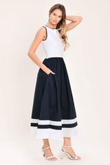 EVERYDAY ELEGANCE WOVEN COMBINATION MIDI DRESS - Flying Tomato - Flyclothing LLC