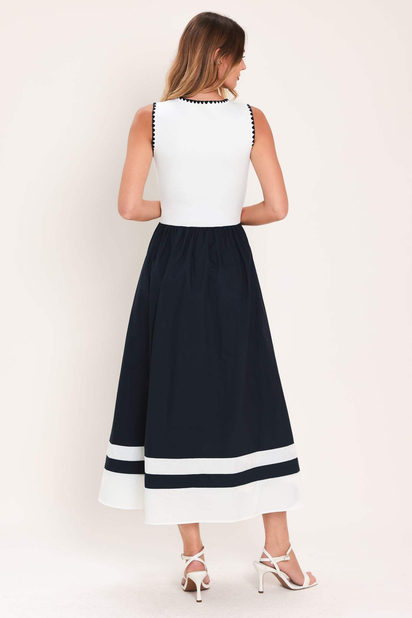EVERYDAY ELEGANCE WOVEN COMBINATION MIDI DRESS - Flying Tomato - Flyclothing LLC