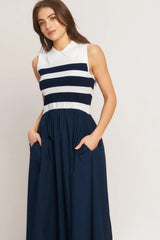 STRIPE ELEGANCE SWEATER WOVEN MIDI DRESS - Flying Tomato - Flyclothing LLC