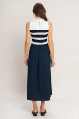 STRIPE ELEGANCE SWEATER WOVEN MIDI DRESS - Flying Tomato - Flyclothing LLC