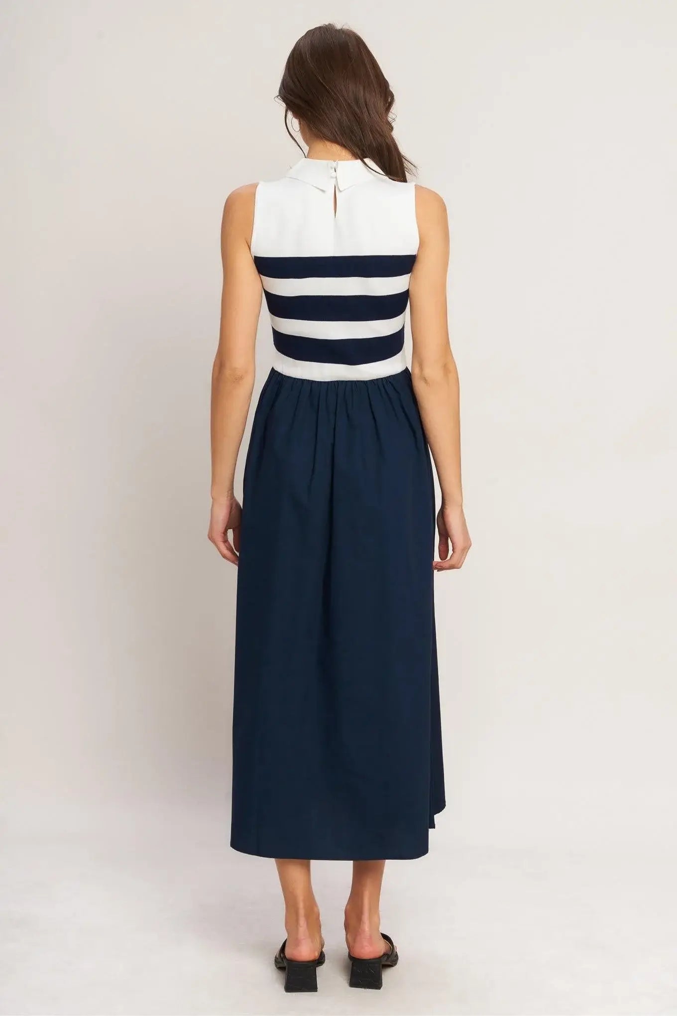 STRIPE ELEGANCE SWEATER WOVEN MIDI DRESS - Flying Tomato - Flyclothing LLC